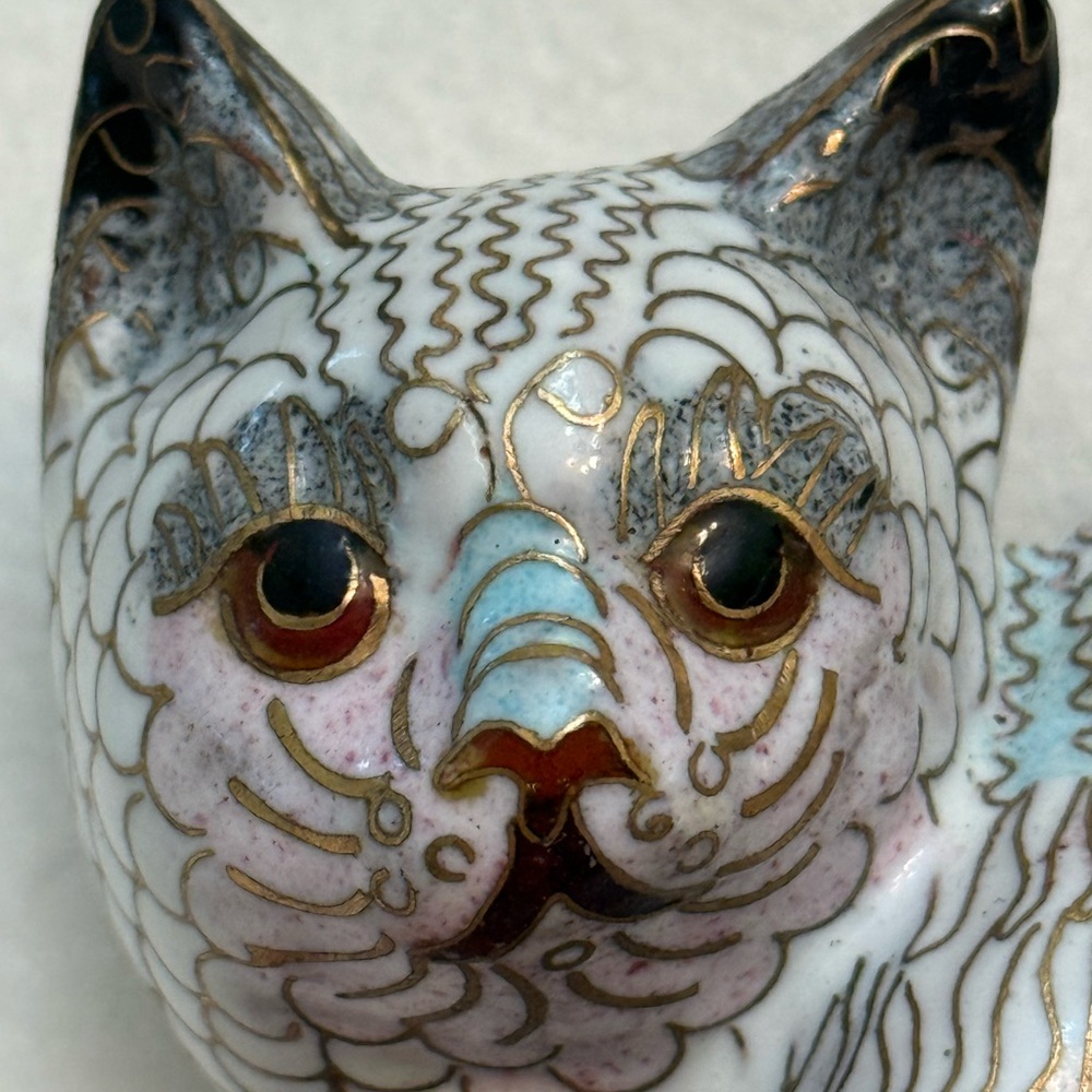 Vintage Cloisonne' Enamel Cat Figurine - Picture 2 of 9